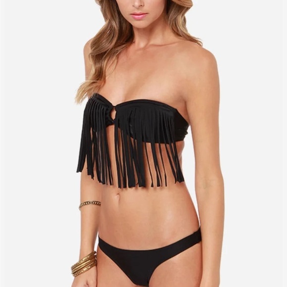 NWT Roxy Fringe Black Bandeau Bikini top Black Size M - Picture 3 of 9